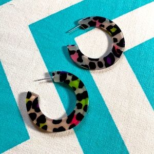 Neon leopard hoop earrings